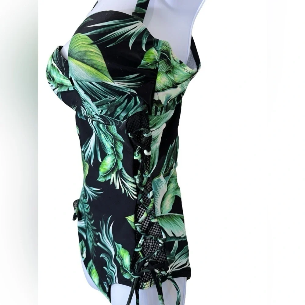 Miss Linda Tropical Palm Print One Piece Swimsuit US 14 NWT